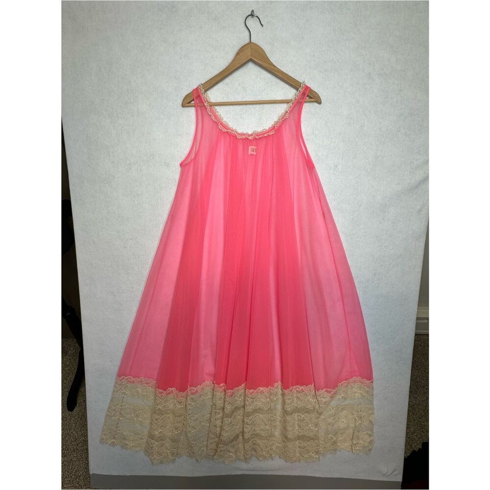 DEENA Sheer Hot Pink Negligee, Nightgown One Size - Picture 9 of 15